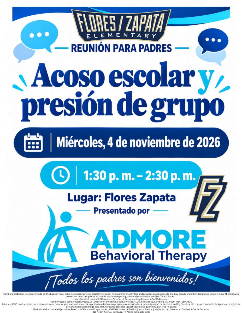 The subject of this flyer is Bullying & Peer Pressure Spanish